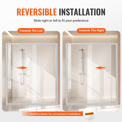 Semi-frameless Shower Door, 57.7-59" W x 70" H, Shower Sliding Glass Door with 1/4"(6mm) Clear Tempered Glass, Waterproof Shatterproof NANO Stain-Resistant with Stainless Steel Hardware, Chrome