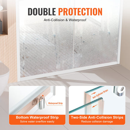 Semi-frameless Shower Door, 57.7-59" W x 70" H, Shower Sliding Glass Door with 1/4"(6mm) Clear Tempered Glass, Waterproof Shatterproof NANO Stain-Resistant with Stainless Steel Hardware, Chrome