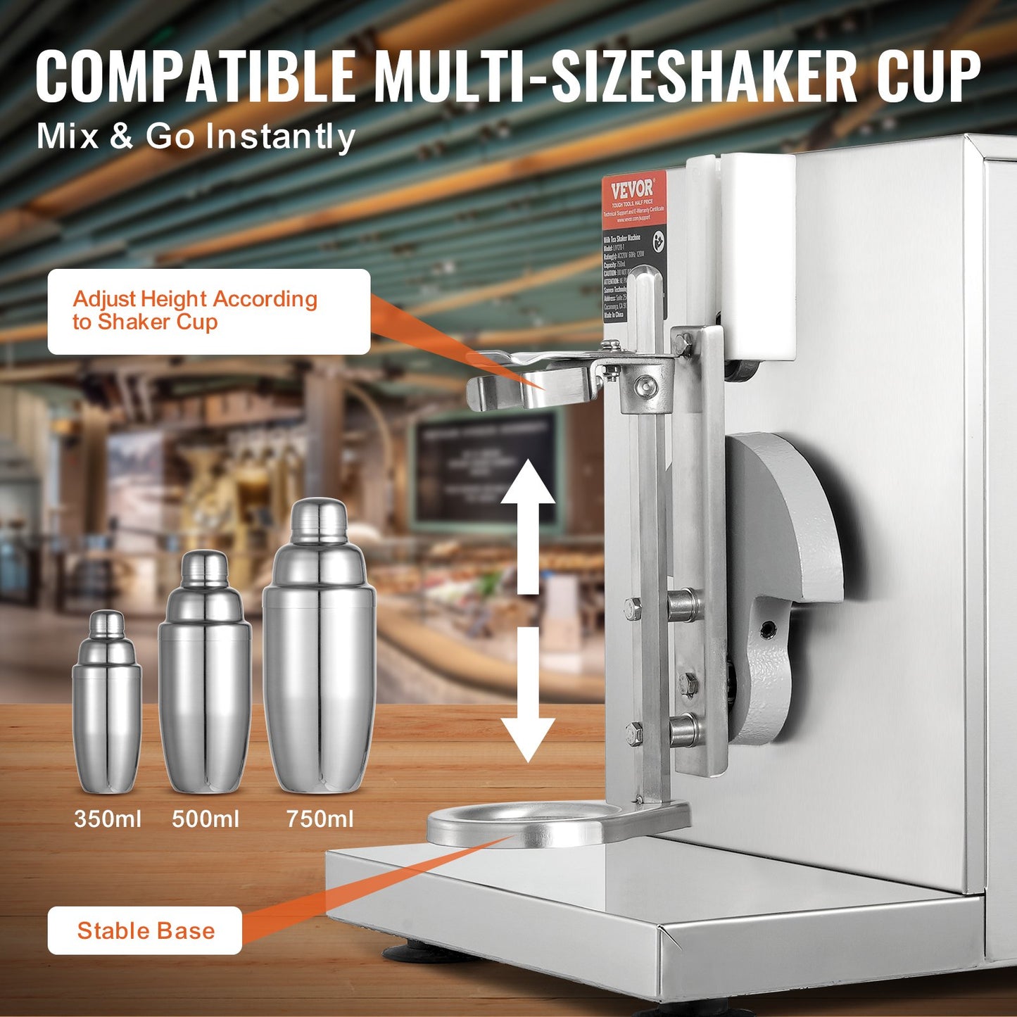 Milkshake Maker Machine, 120W Commercial Milk Tea Shaker Machine, Single Head Milk Shake Mixer Machine, 0-180s Adjustable Milkshake Blender, with 750 ml Stainless Steel Cup, for Milk Tea Store