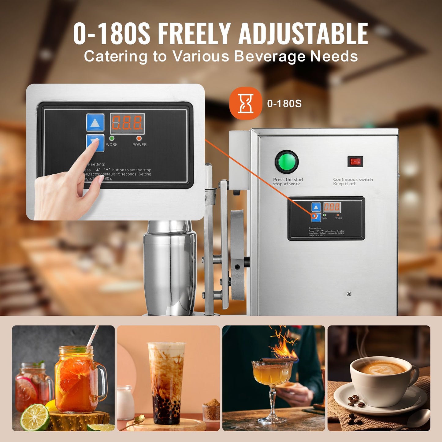 Milkshake Maker Machine, 120W Commercial Milk Tea Shaker Machine, Single Head Milk Shake Mixer Machine, 0-180s Adjustable Milkshake Blender, with 750 ml Stainless Steel Cup, for Milk Tea Store