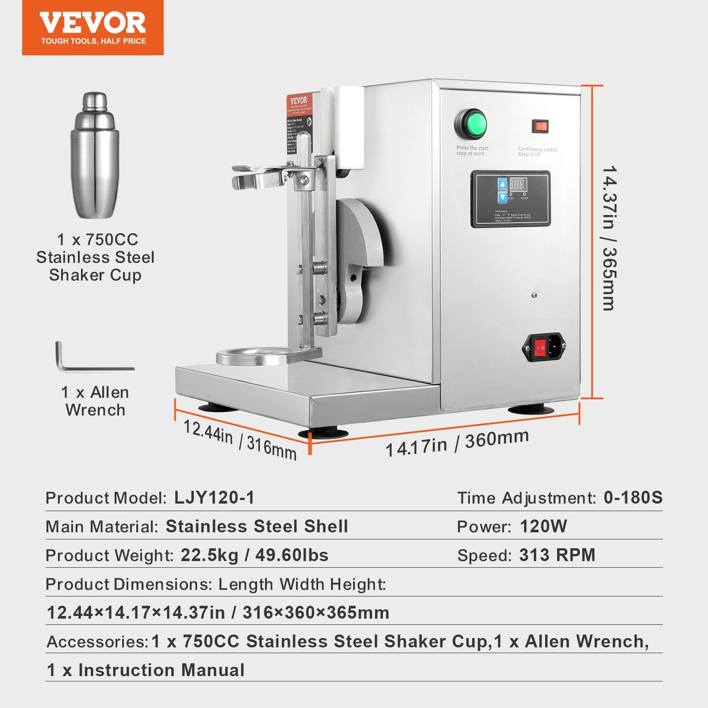 Milkshake Maker Machine, 120W Commercial Milk Tea Shaker Machine, Single Head Milk Shake Mixer Machine, 0-180s Adjustable Milkshake Blender, with 750 ml Stainless Steel Cup, for Milk Tea Store