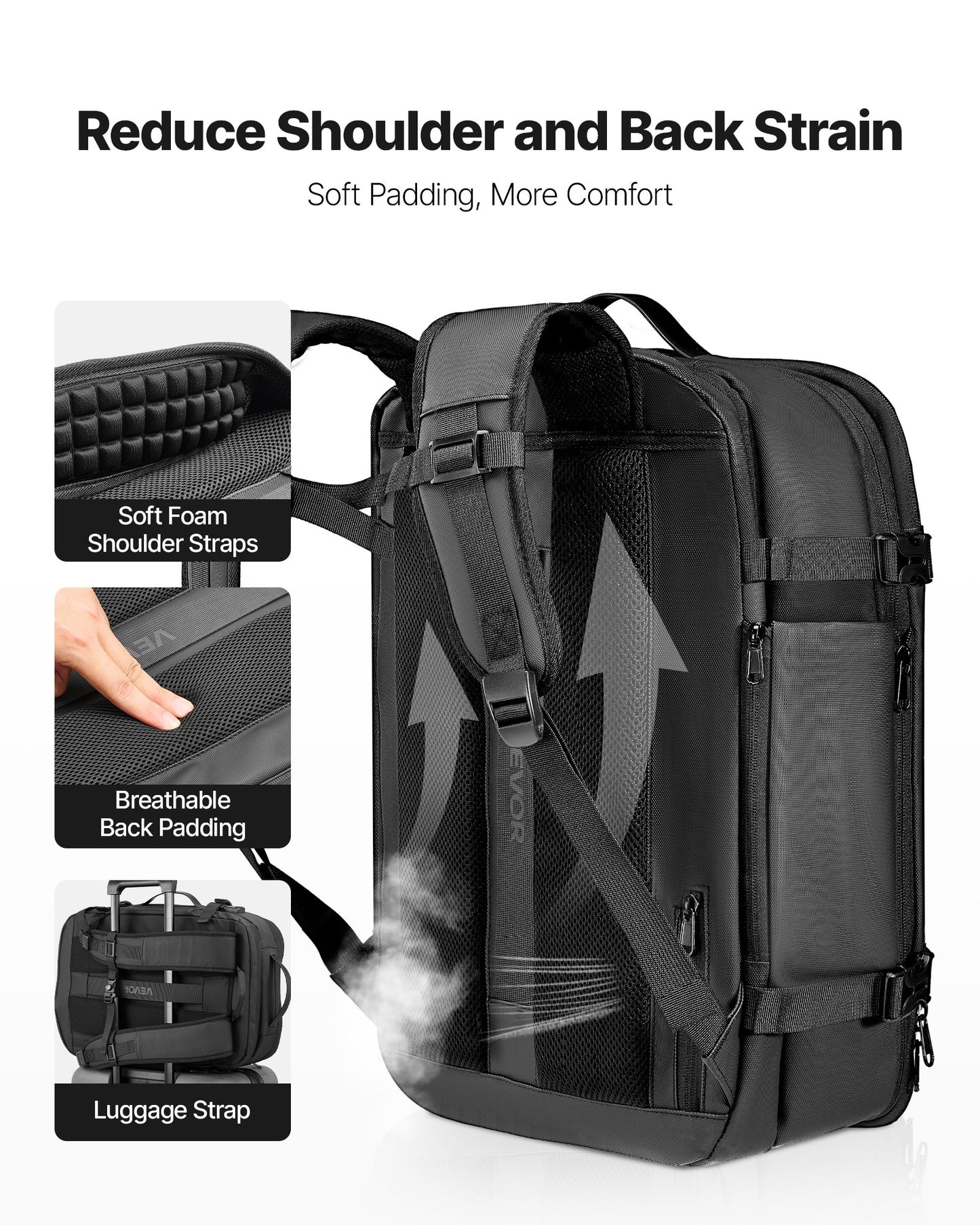 Vacuum Travel Backpack, 65L, Expandable Vacuum Seal Compression Travel Backpack with Pump, with TSA-Approved Lock, Airback Vacpack, Water-Resistant Carry-On Suitcase Luggage, for Business, Gray