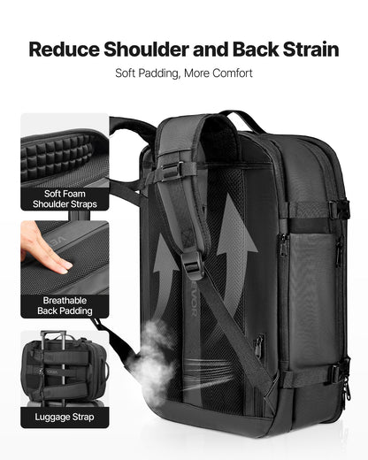 Vacuum Travel Backpack, 65L, Expandable Vacuum Seal Compression Travel Backpack with Pump, with TSA-Approved Lock, Airback Vacpack, Water-Resistant Carry-On Suitcase Luggage, for Business, Gray