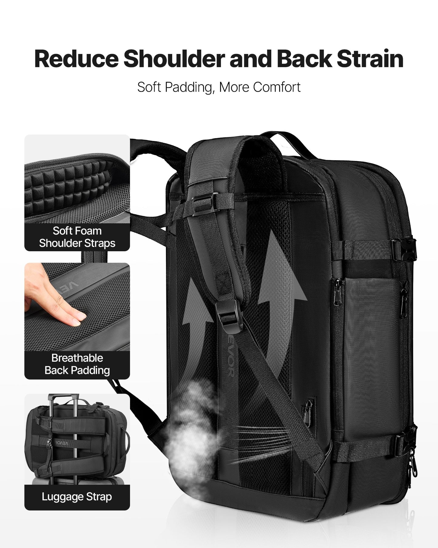 Vacuum Travel Backpack, 65L, Expandable Vacuum Seal Compression Travel Backpack, with TSA-Approved Lock, Multiple Pockets Compartments, Water-Resistant Carry-On Suitcase Luggage, No Pump, Black