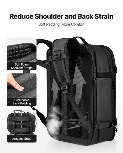 Vacuum Travel Backpack, 65L, Expandable Vacuum Seal Compression Travel Backpack, with TSA-Approved Lock, Multiple Pockets Compartments, Water-Resistant Carry-On Suitcase Luggage, No Pump, Black
