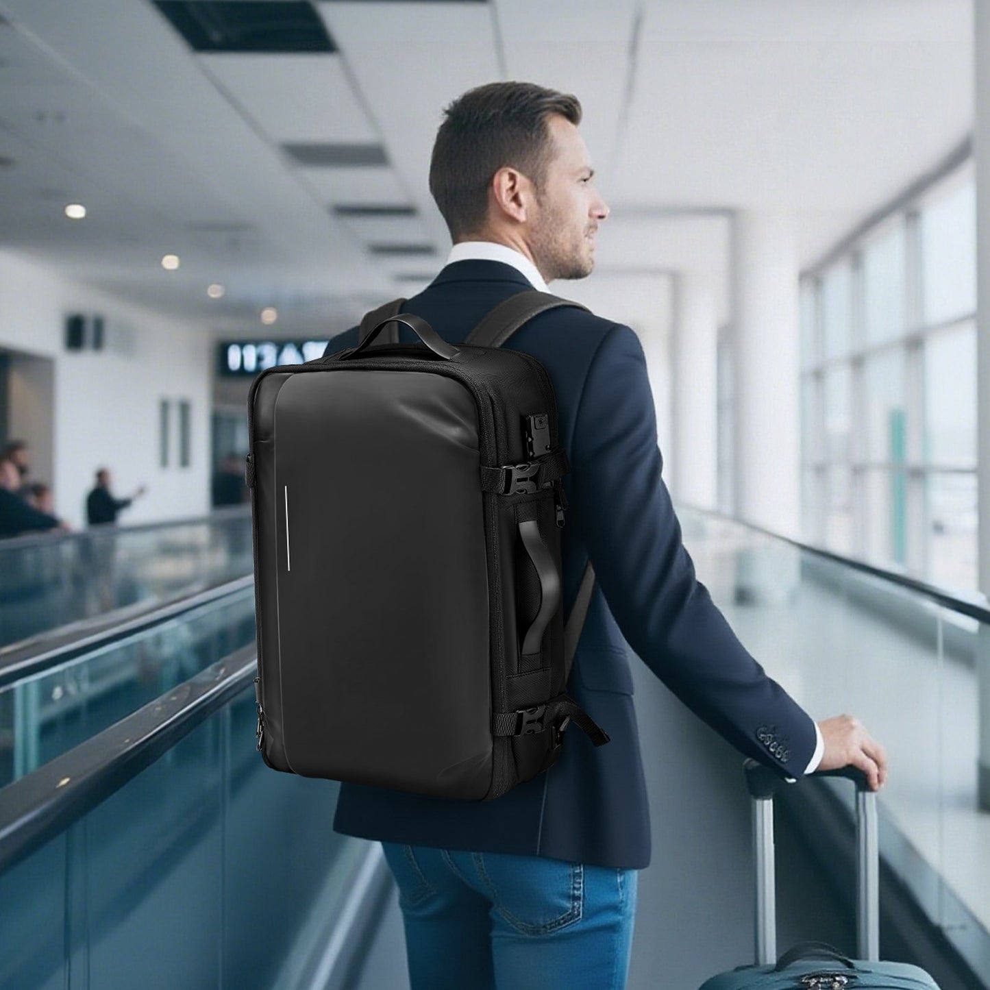 Vacuum Travel Backpack, 65L, Expandable Vacuum Seal Compression Travel Backpack, with TSA-Approved Lock, Multiple Pockets Compartments, Water-Resistant Carry-On Suitcase Luggage, No Pump, Black