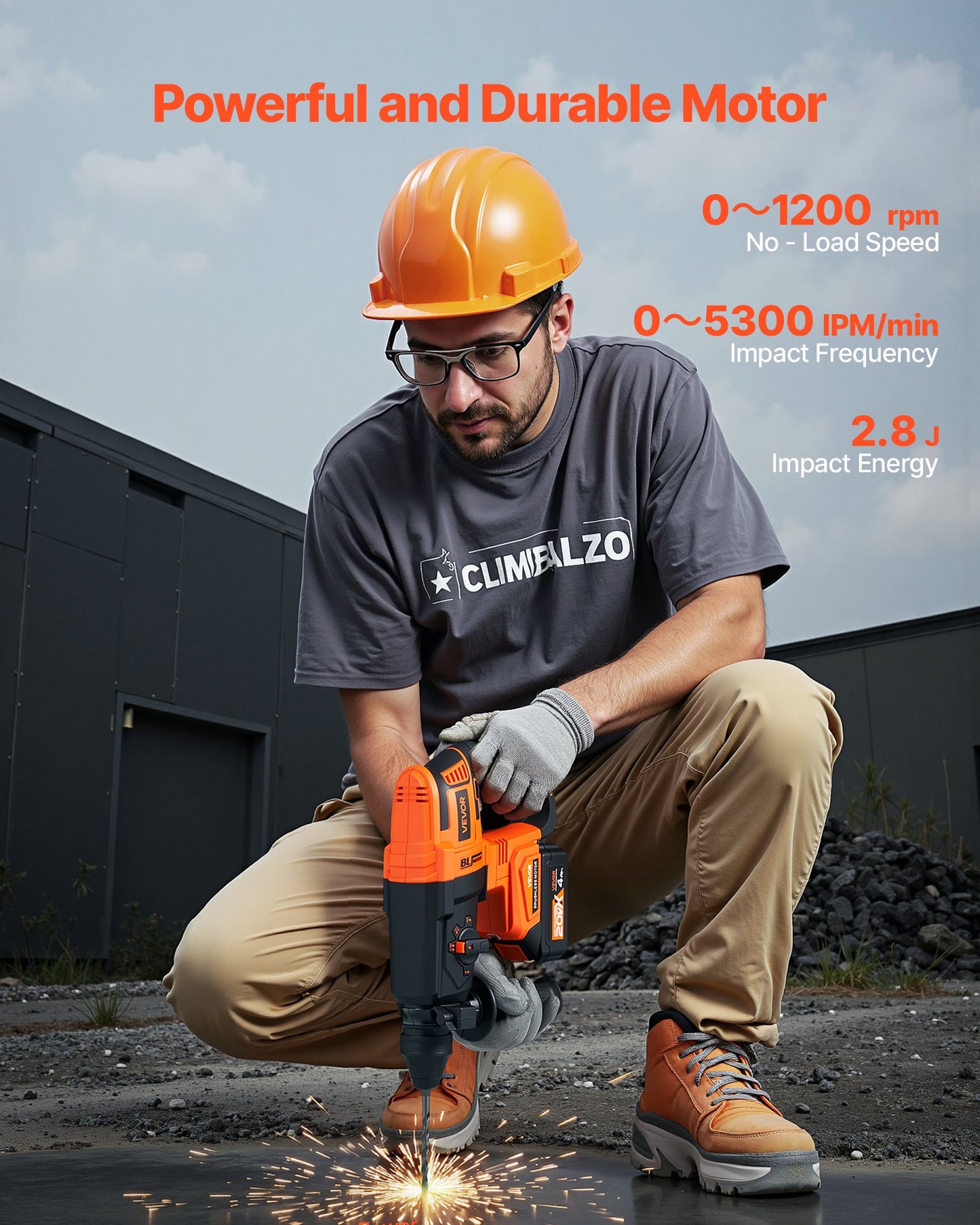 20V Brushless Cordless Hammer Drill, Lithium-Ion 1 Inch Rotary Hammer Driver, SDS-Plus Electric Lightweight Power Tool Kit with Battery and Charger, 4 Functions, 1200 RPM, 5300 BPM