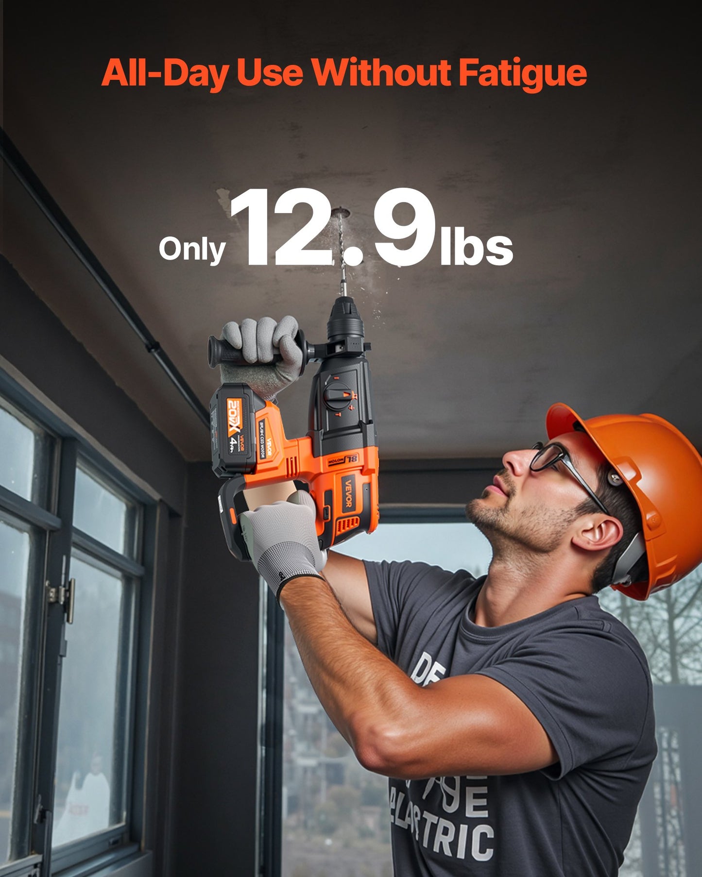 20V Brushless Cordless Hammer Drill, Lithium-Ion 1.1 Inch Rotary Hammer Driver, SDS-Plus Electric Lightweight Power Tool Kit with Battery and Charger, 4 Functions, 1200 RPM, 5300 BPM