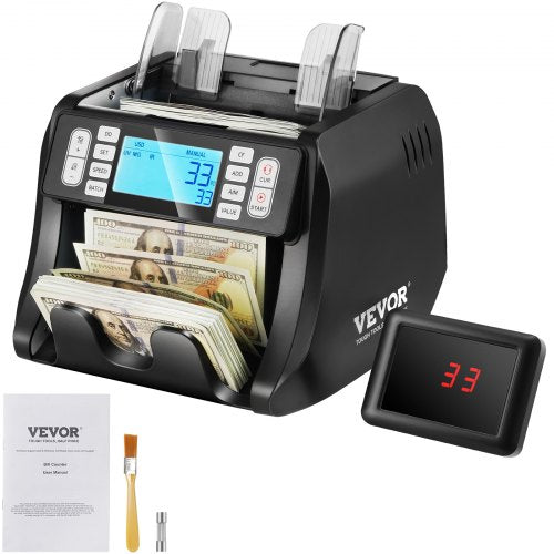 Money Counter Machine, Bill Counter with UV, MG, IR and DD Counterfeit Detection, USD & EUR Cash Counting Machine with Add and Batch Modes, Large LCD & External Display