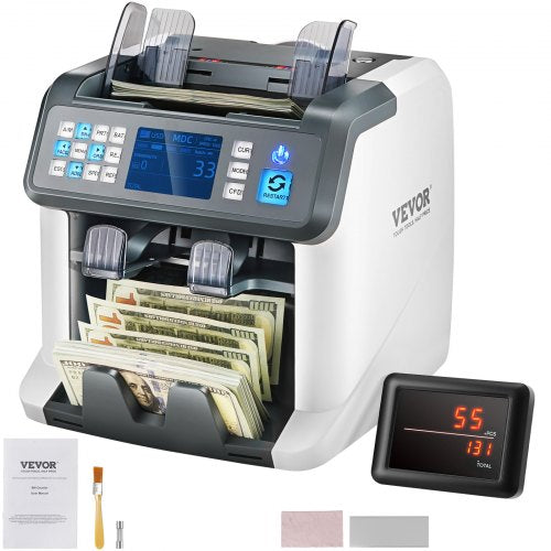 Money Counter Machine, Bill Counter with Mixed Denomination, 2CIS, SN, UV, IR, MG, DD Counterfeit Detection, Multi Currency, Value Counting Cash Counter and Sorter, Printer Enabled
