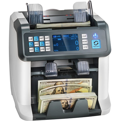 Money Counter Machine, Bill Counter with Mixed Denomination, 2CIS, SN, UV, IR, MG, DD Counterfeit Detection, Multi Currency, Value Counting Cash Counter and Sorter, Printer Enabled
