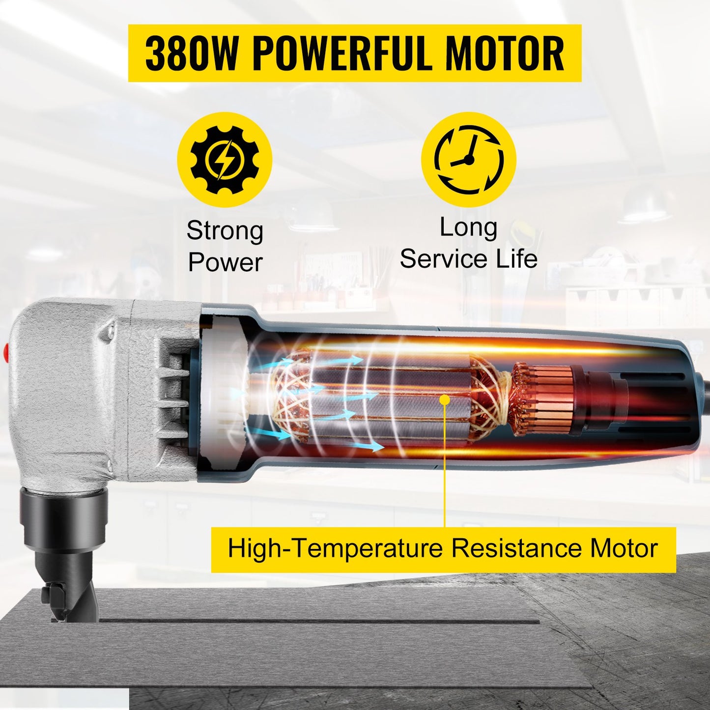Electric Metal Nibbler 380W Nibbler Metal Cutter 1800RPM High Speed Rotor Metal Nibbler 220V w Replaced Blades Storage Case Sheet Metal Nibbler for Cutting Stainless Steel, Aluminium, Plastic