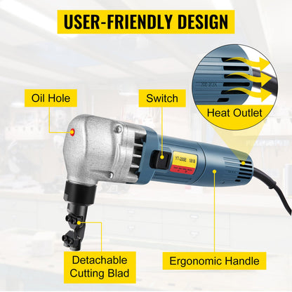 Electric Metal Nibbler 380W Nibbler Metal Cutter 1800RPM High Speed Rotor Metal Nibbler 220V w Replaced Blades Storage Case Sheet Metal Nibbler for Cutting Stainless Steel, Aluminium, Plastic