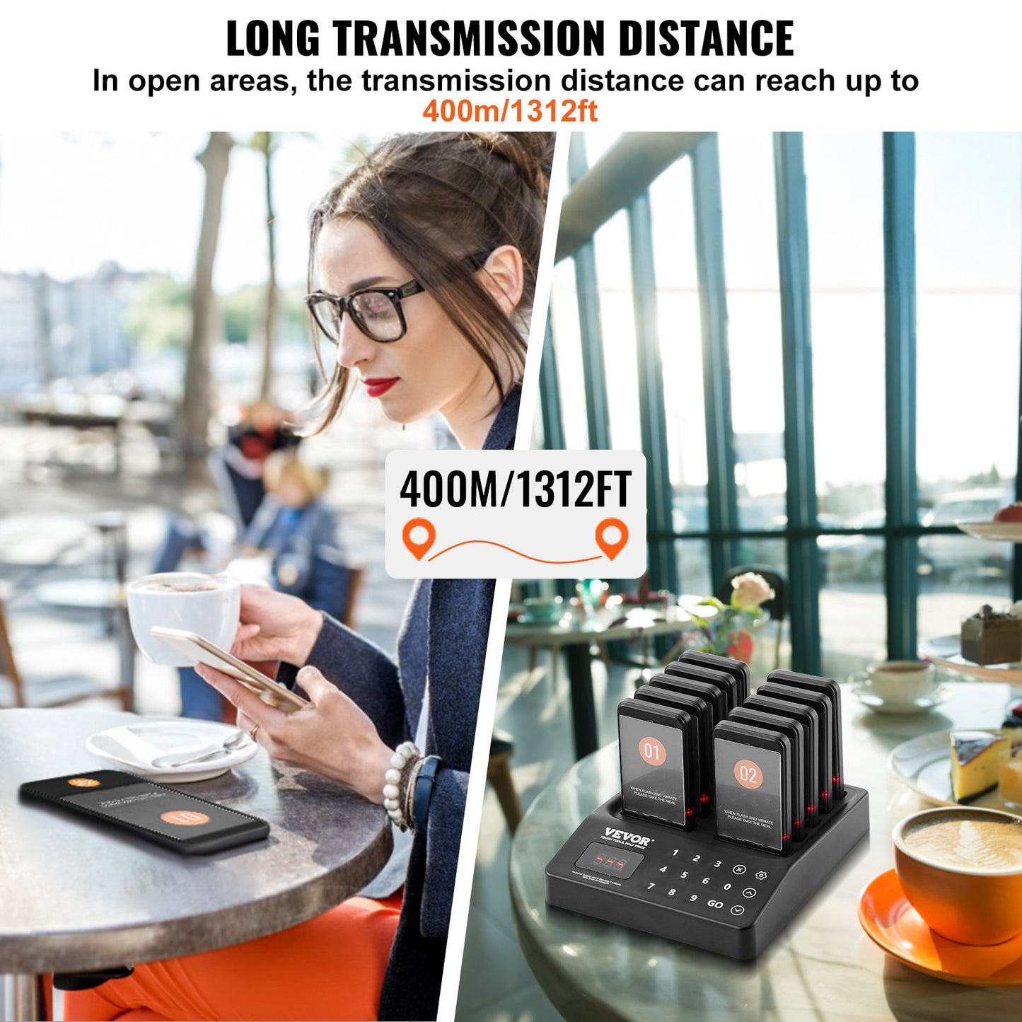 Restaurant Pager System, Wireless 400m Long Range Lineup Waiting Queue Signal, Guest Customer Calling Beepers with Vibration & Flashing, 20 Buzzers for Food Truck, Church, Nursery, Hospital