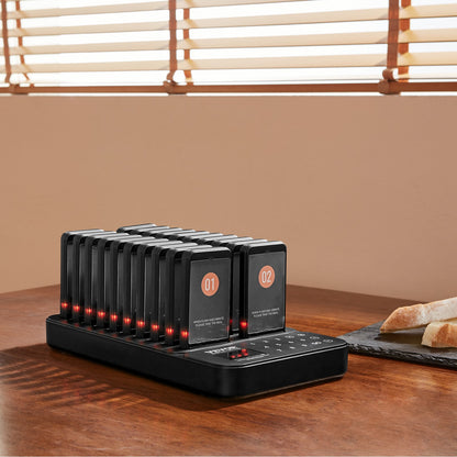 Restaurant Pager System, Wireless 400m Long Range Lineup Waiting Queue Signal, Guest Customer Calling Beepers with Vibration & Flashing, 20 Buzzers for Food Truck, Church, Nursery, Hospital
