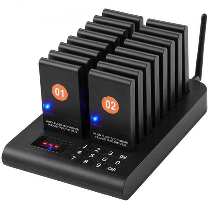Restaurant Pager System, Wireless 500m Long Range Lineup Waiting Queue Signal, Guest Customer Calling Beepers with Vibration & Flashing, 16 Buzzers for Food Truck, Church, Nursery, Hospital