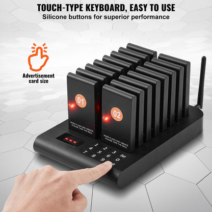 Restaurant Pager System, Wireless 500m Long Range Lineup Waiting Queue Signal, Guest Customer Calling Beepers with Vibration & Flashing, 16 Buzzers for Food Truck, Church, Nursery, Hospital