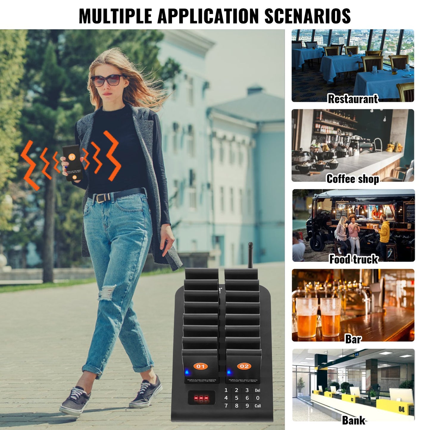 Restaurant Pager System, Wireless 500m Long Range Lineup Waiting Queue Signal, Guest Customer Calling Beepers with Vibration & Flashing, 16 Buzzers for Food Truck, Church, Nursery, Hospital