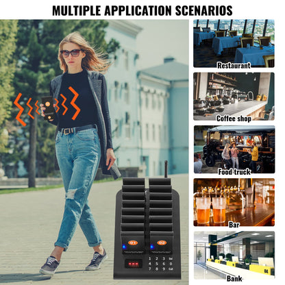 Restaurant Pager System, Wireless 500m Long Range Lineup Waiting Queue Signal, Guest Customer Calling Beepers with Vibration & Flashing, 16 Buzzers for Food Truck, Church, Nursery, Hospital