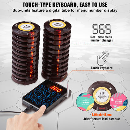Restaurant Pager System, Wireless 500m Long Range Lineup Waiting Queue Signal, Guest Customer Calling Beepers with Vibration & Flashing, 20 Buzzers for Food Truck, Church, Nursery, Hospital