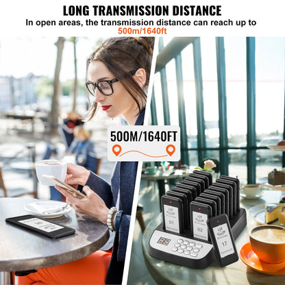 Restaurant Pager System, Wireless 500m Long Range Lineup Waiting Queue Signal, Guest Customer Calling Beepers with Vibration & Flashing, 16 Buzzers for Food Truck, Church, Nursery, Hospital