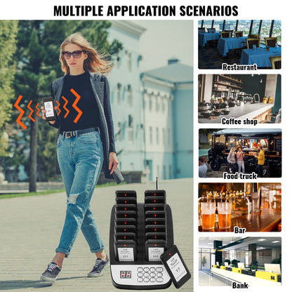 Restaurant Pager System, Wireless 500m Long Range Lineup Waiting Queue Signal, Guest Customer Calling Beepers with Vibration & Flashing, 16 Buzzers for Food Truck, Church, Nursery, Hospital