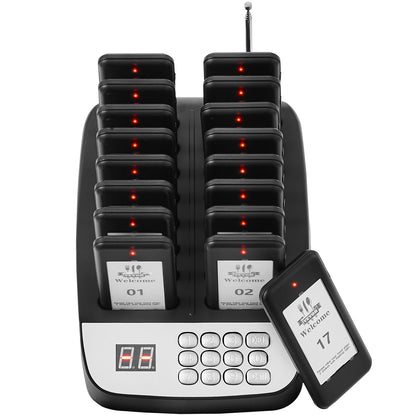 Restaurant Pager System, Wireless 500m Long Range Lineup Waiting Queue Signal, Guest Customer Calling Beepers with Vibration & Flashing, 16 Buzzers for Food Truck, Church, Nursery, Hospital