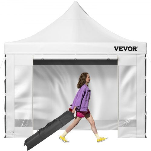 304.8 x 304.8 cm Pop Up Canopy Tent, Outdoor Patio Gazebo Tent with Removable Sidewalls and Wheeled Bag, UV Resistant Waterproof Instant Gazebo Shelter for Party, Garden, Backyard, White