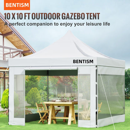 304.8 x 304.8 cm Pop Up Canopy Tent, Outdoor Patio Gazebo Tent with Removable Sidewalls and Wheeled Bag, UV Resistant Waterproof Instant Gazebo Shelter for Party, Garden, Backyard, White