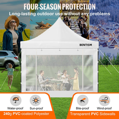 304.8 x 304.8 cm Pop Up Canopy Tent, Outdoor Patio Gazebo Tent with Removable Sidewalls and Wheeled Bag, UV Resistant Waterproof Instant Gazebo Shelter for Party, Garden, Backyard, White