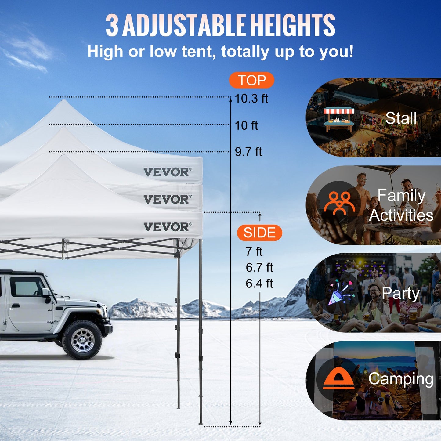 304.8 x 304.8 cm Pop Up Canopy Tent, Outdoor Patio Gazebo Tent with Removable Sidewalls and Wheeled Bag, UV Resistant Waterproof Instant Gazebo Shelter for Party, Garden, Backyard, White