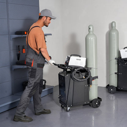 Welding Cart, 2 Drawers Welder Cart Heavy Duty with Anti-Theft Lockable Cabinet, 350LBS Static Weight Capacity, 360° Swivel Wheels, Tank Storage Safety Chains for MIG TIG Welder, Plasma Cutter