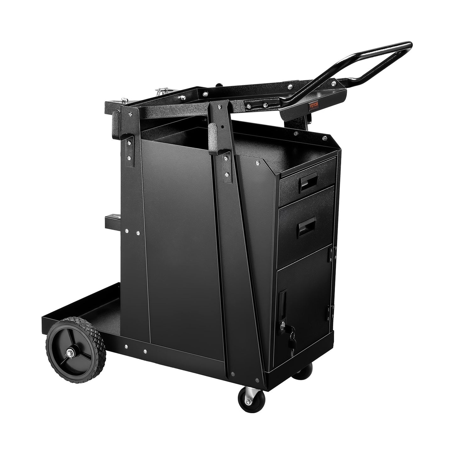 Welding Cart, 2 Drawers Welder Cart Heavy Duty with Anti-Theft Lockable Cabinet, 350LBS Static Weight Capacity, 360° Swivel Wheels, Tank Storage Safety Chains for MIG TIG Welder, Plasma Cutter