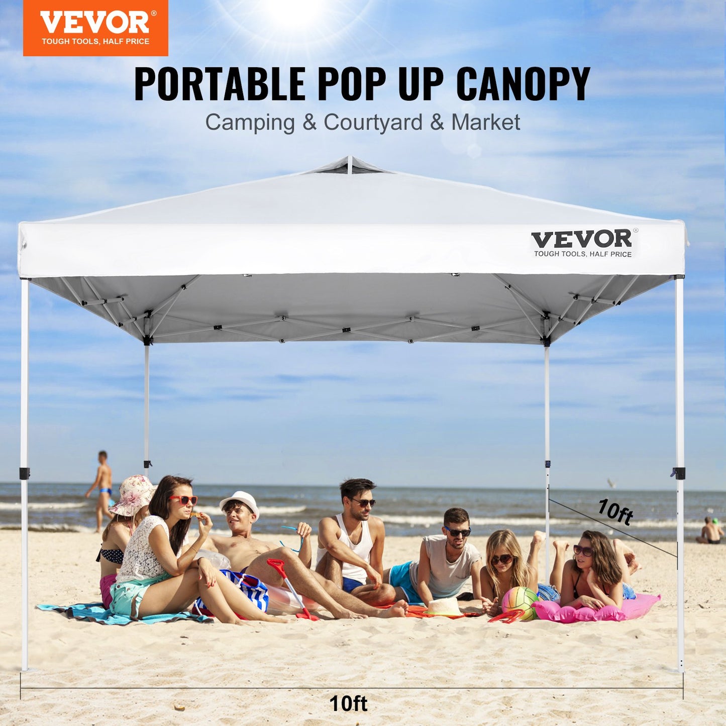 Pop Up Canopy Party Tent 304.8 x 304.8 cm with Portable Bag for Camping White