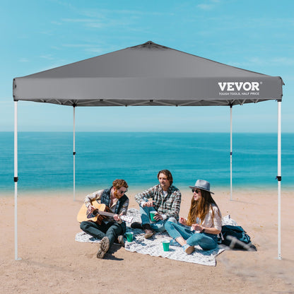 Pop Up Canopy Tent, 10 x 10 ft, 250 D PU Silver Coated Tarp, with Portable Roller Bag and 4 Sandbags, Waterproof and Sun Shelter Gazebo for Outdoor Party, Camping, Commercial Events, Dark Gray