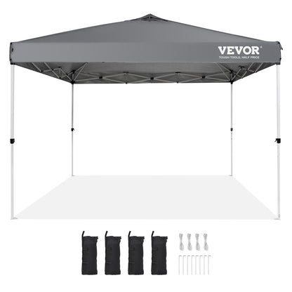 Pop Up Canopy Tent, 10 x 10 ft, 250 D PU Silver Coated Tarp, with Portable Roller Bag and 4 Sandbags, Waterproof and Sun Shelter Gazebo for Outdoor Party, Camping, Commercial Events, Dark Gray