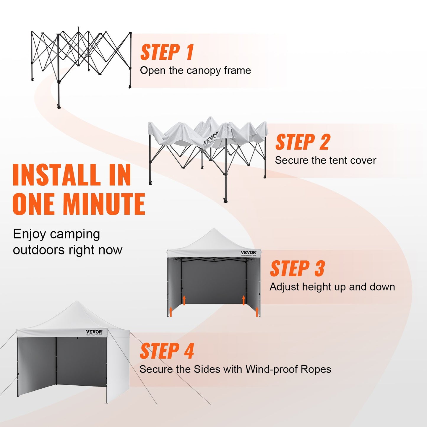 Faltpavillon, 304,8 x 304,8 cm, mit Seitenwänden und Tragetasche, Weiß