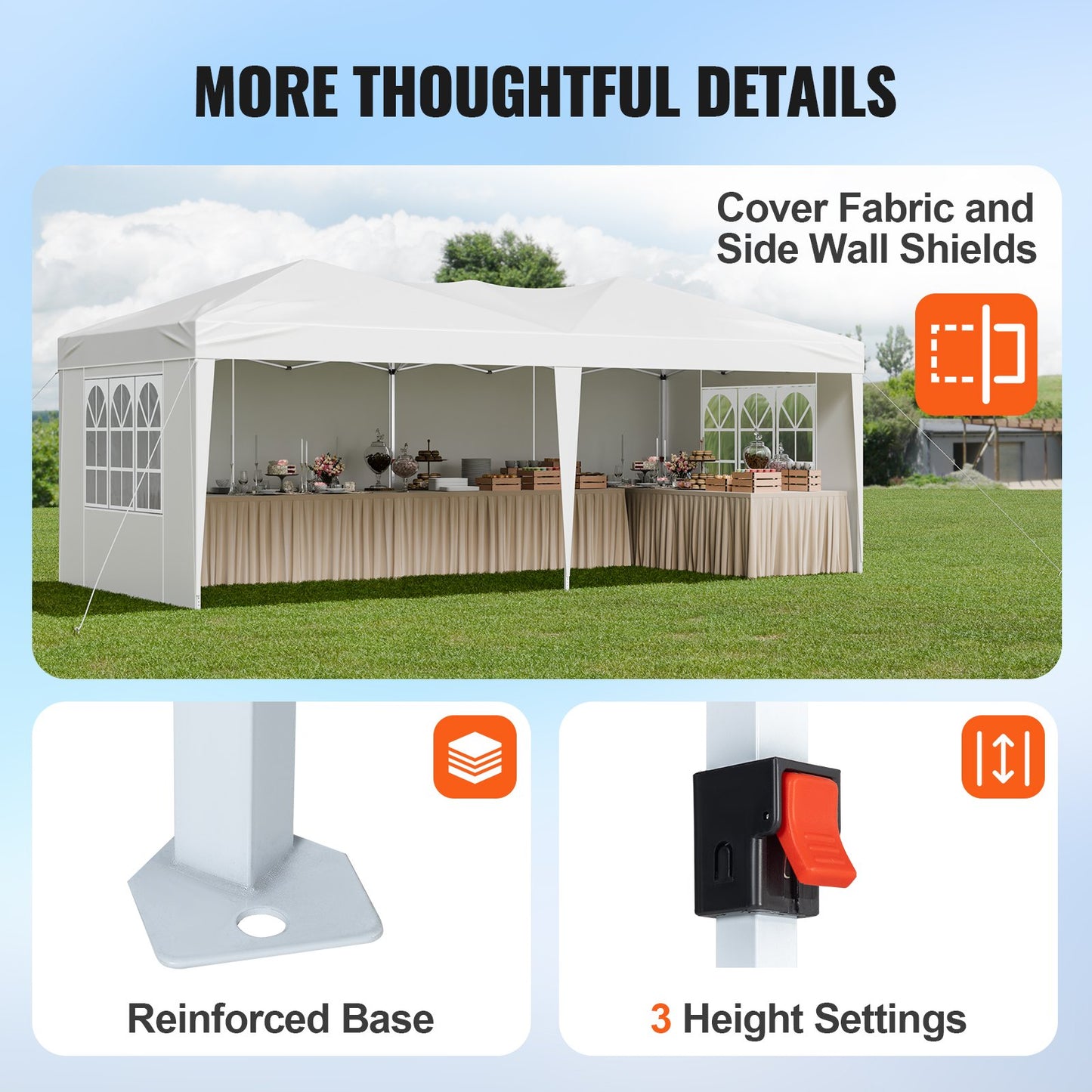 Pop Up Canopy, 5.9 x 2.96 m Instant Canopy Portable Gazebo with 3 Sidewalls & 2 Ventilated Windows, Height Adjustable Pop-Up Outdoor Shelter Tent for Events, Patio, Backyard, Party, Parking