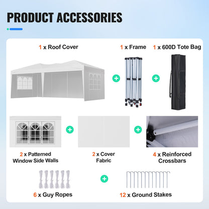 Pop Up Canopy, 5.9 x 2.96 m Instant Canopy Portable Gazebo with 3 Sidewalls & 2 Ventilated Windows, Height Adjustable Pop-Up Outdoor Shelter Tent for Events, Patio, Backyard, Party, Parking