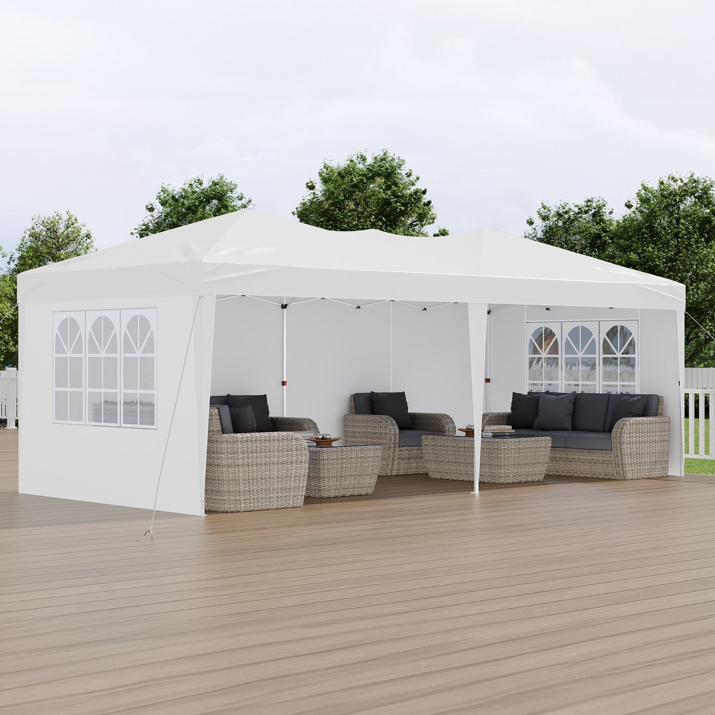 Pop Up Canopy, 5.9 x 2.96 m Instant Canopy Portable Gazebo with 3 Sidewalls & 2 Ventilated Windows, Height Adjustable Pop-Up Outdoor Shelter Tent for Events, Patio, Backyard, Party, Parking