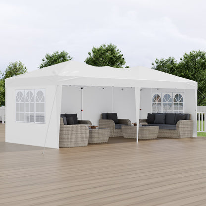 Pop Up Canopy, 5.9 x 2.96 m Instant Canopy Portable Gazebo with 3 Sidewalls & 2 Ventilated Windows, Height Adjustable Pop-Up Outdoor Shelter Tent for Events, Patio, Backyard, Party, Parking