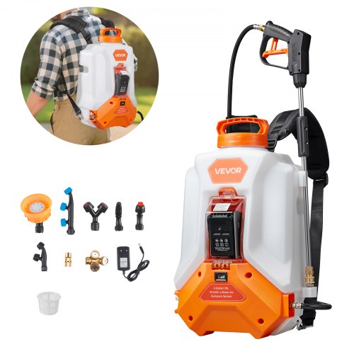 Battery Powered Backpack Sprayer, 16L Electric Backpack Sprayer, 2 Wands & 8 Nozzles, Adjustable 0-90 PSI, 4H Runtime, Portable Yard Garden Lawn Sprayers for Weeding Spraying Cleaning