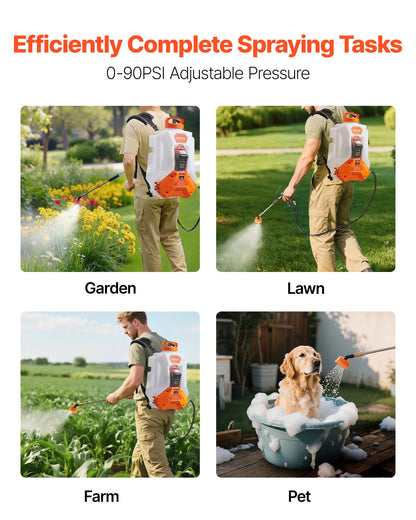 Battery Powered Backpack Sprayer, 16L Electric Backpack Sprayer, 2 Wands & 8 Nozzles, Adjustable 0-90 PSI, 4H Runtime, Portable Yard Garden Lawn Sprayers for Weeding Spraying Cleaning