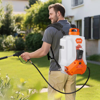 Battery Powered Backpack Sprayer, 16L Electric Backpack Sprayer, 2 Wands & 8 Nozzles, Adjustable 0-90 PSI, 4H Runtime, Portable Yard Garden Lawn Sprayers for Weeding Spraying Cleaning