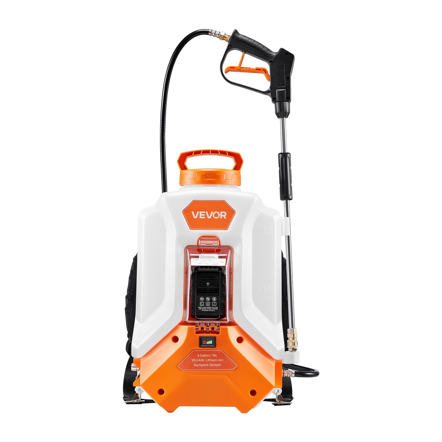 Battery Powered Backpack Sprayer, 16L Electric Backpack Sprayer, 2 Wands & 8 Nozzles, Adjustable 0-90 PSI, 4H Runtime, Portable Yard Garden Lawn Sprayers for Weeding Spraying Cleaning