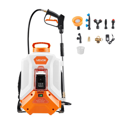 Battery Powered Backpack Sprayer, 16L Electric Backpack Sprayer, 2 Wands & 8 Nozzles, Adjustable 0-90 PSI, 4H Runtime, Portable Yard Garden Lawn Sprayers for Weeding Spraying Cleaning