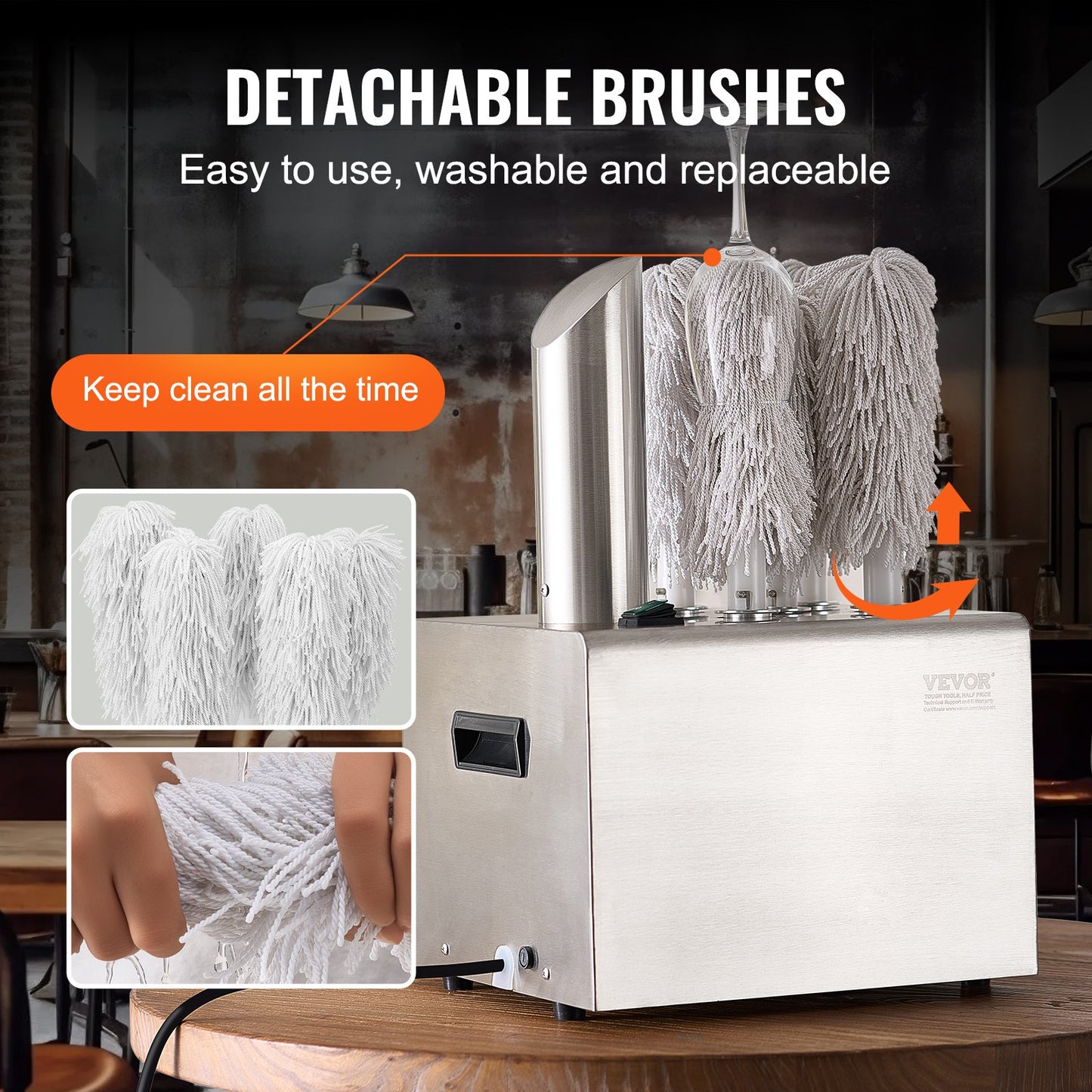 Weinglaspoliermaschine, 5-Bürsten-Glaspoliermaschine, 330 Tassen/Stunde, elektrische Gewerbe-Glaspoliermaschine für Champagnergläser, Biergläser, Krüge, ideal für Bars, Restaurants und Küchen