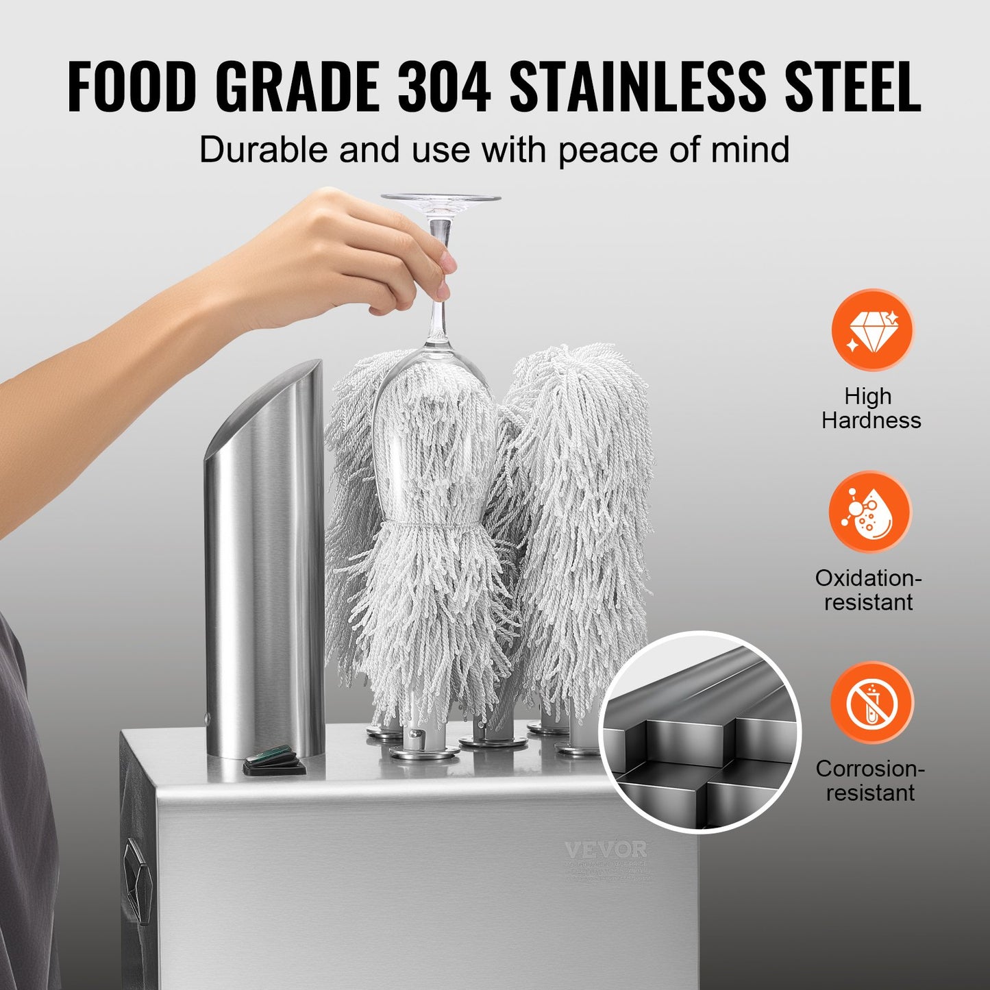 Weinglaspoliermaschine, 5-Bürsten-Glaspoliermaschine, 330 Tassen/Stunde, elektrische Gewerbe-Glaspoliermaschine für Champagnergläser, Biergläser, Krüge, ideal für Bars, Restaurants und Küchen