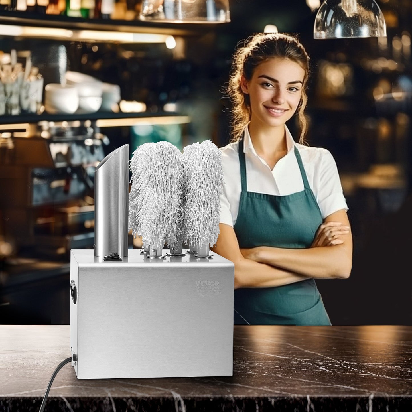 Weinglaspoliermaschine, 5-Bürsten-Glaspoliermaschine, 330 Tassen/Stunde, elektrische Gewerbe-Glaspoliermaschine für Champagnergläser, Biergläser, Krüge, ideal für Bars, Restaurants und Küchen