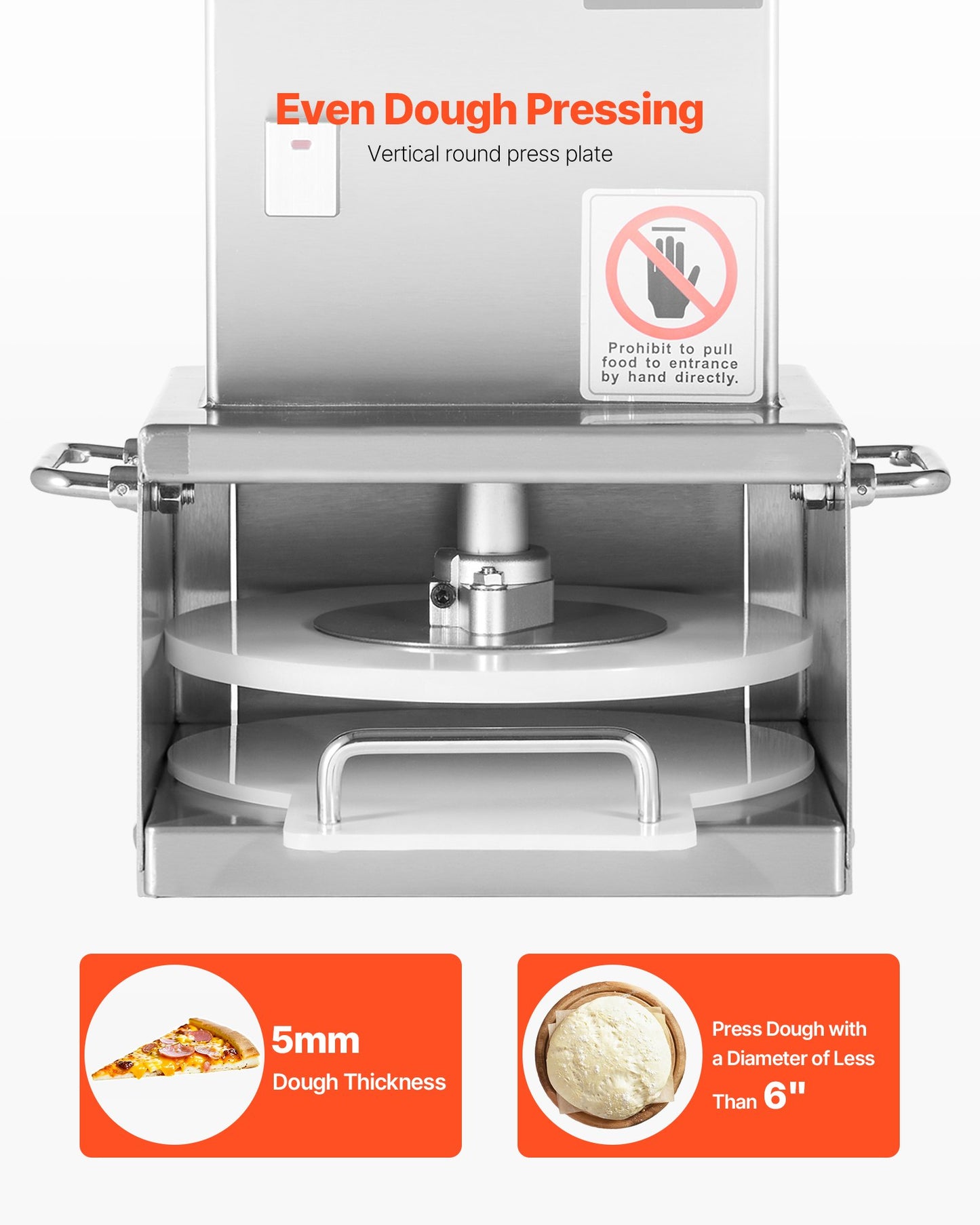 Electric Pizza Dough Press Machine, 6 inch Pizza Pastry Press Plate, Stainless Steel Bread Presser, Adjustable Thickness Commercial Forming Machine, with 100 Pcs Parchment Paper
